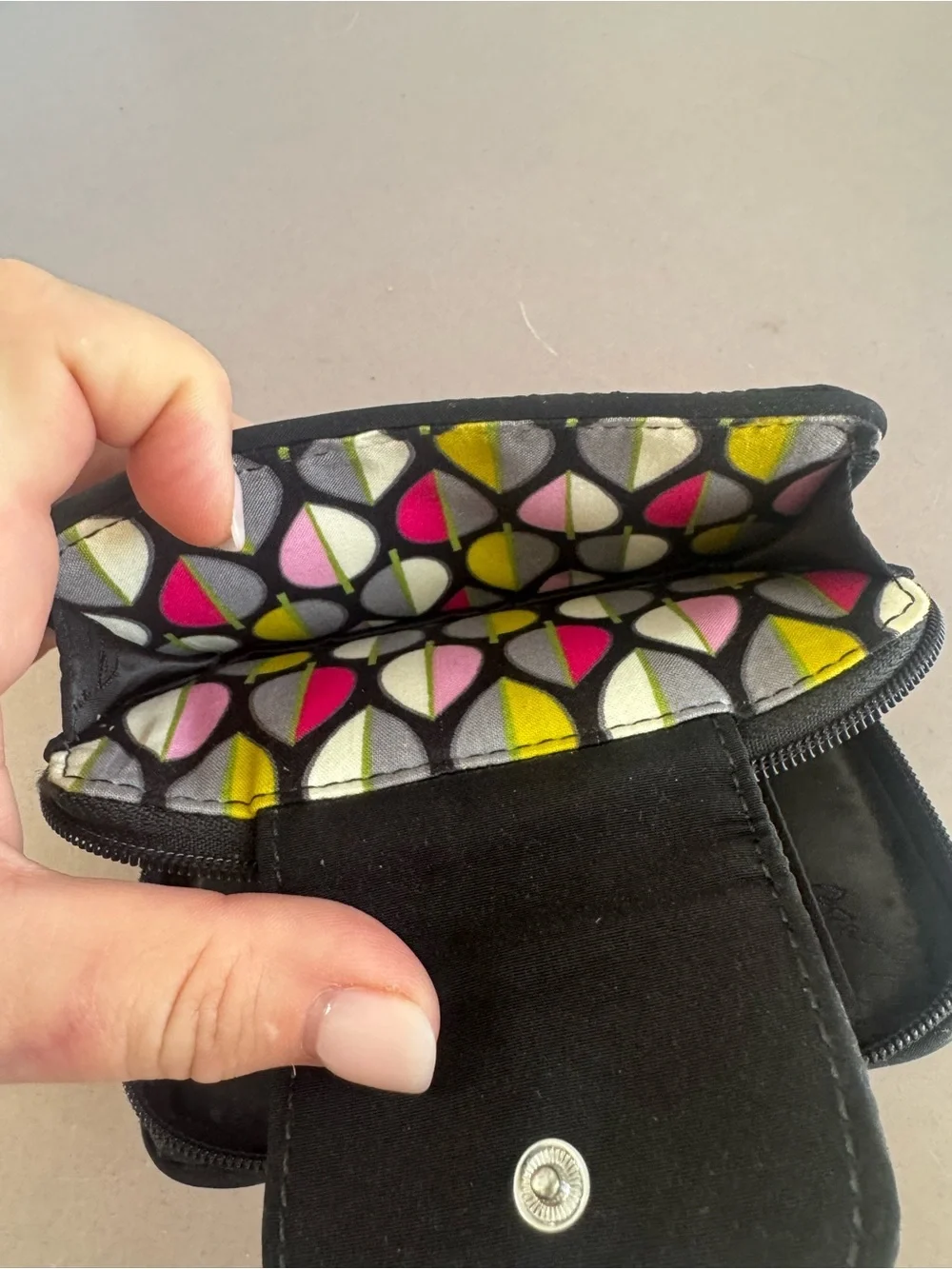 Vera Bradley Black Quilted Wristlet with Logo Plate